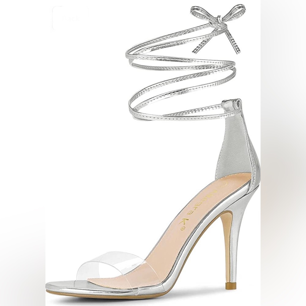 Allegra K Clear Strap Stiletto Lace Up Heels Sz 6